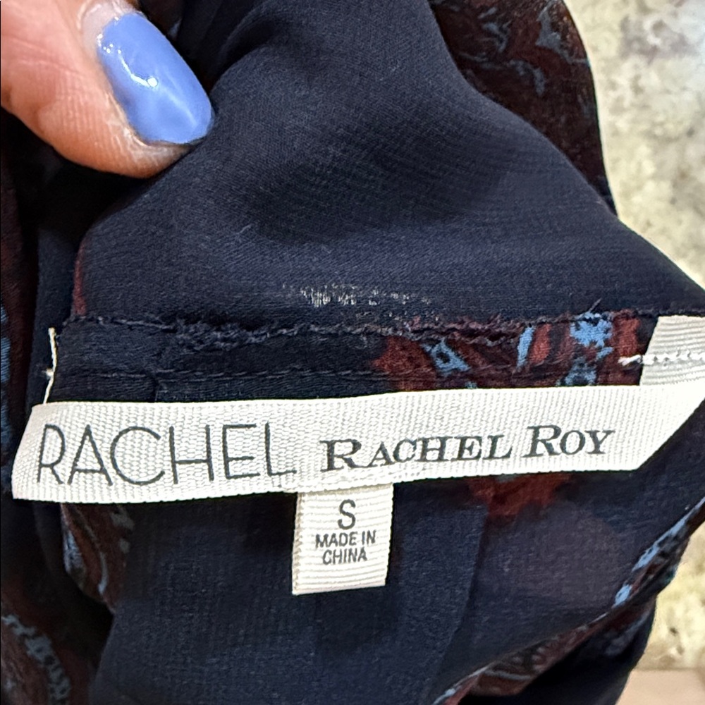 Rachel Roy Women’s front tie semi sheer blouse black/blue Size Small - Picture 9 of 13